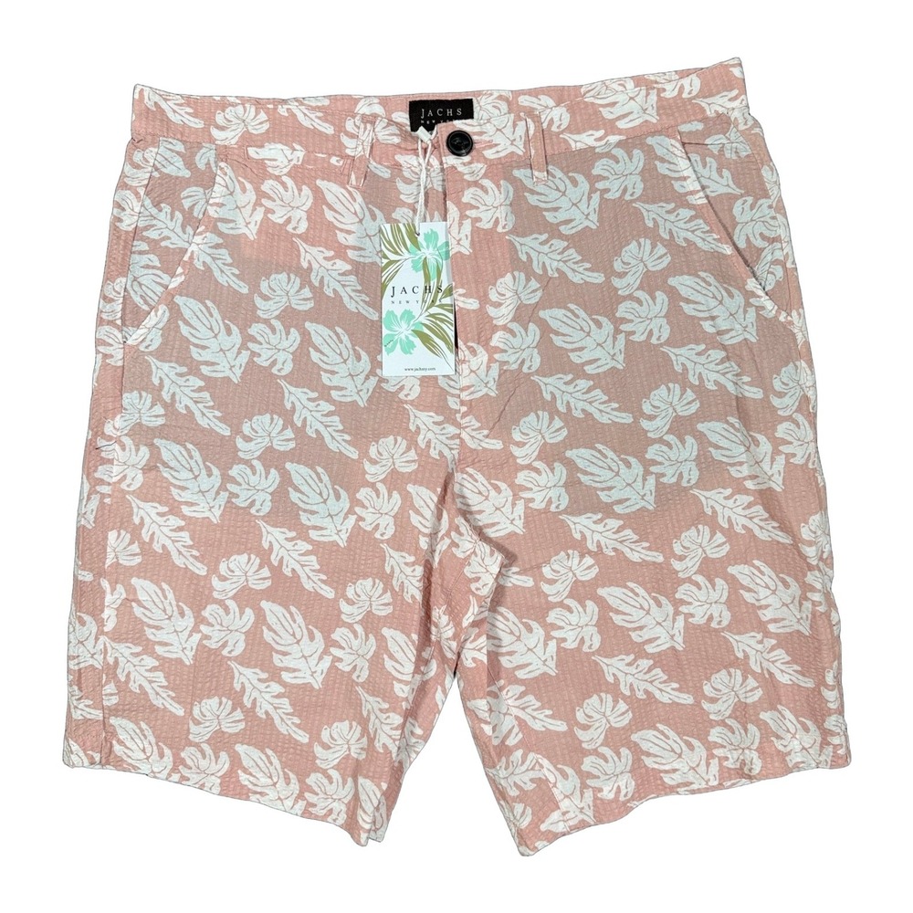Jachs Shorts Men New York Mens Size 32 Pink Seersucker Tropical Leaf NWT Golf